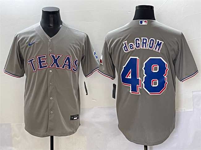 Men%27s Texas Rangers #48 Jacob deGrom Gray With Patch Cool Base Stitched Jersey->texas rangers->MLB Jersey
